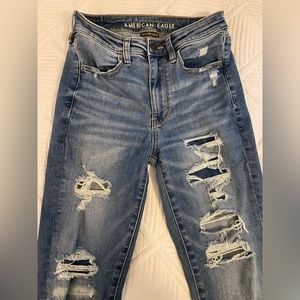 american eagle next-level stretch high rise distressed skinny jeans, size 6